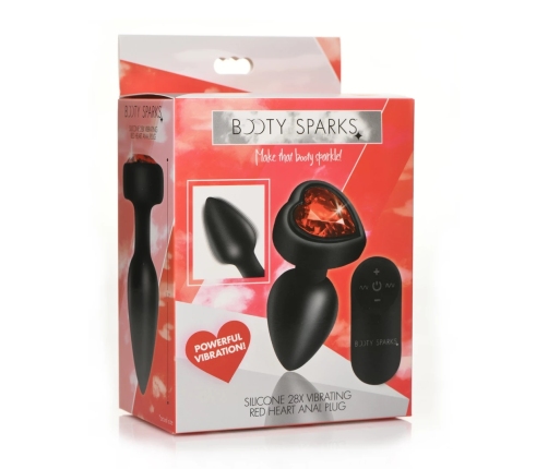 Silicone Vibrating Red Heart - Butt Plug with Remote Control - Small
