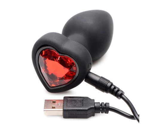 Silicone Vibrating Red Heart - Butt Plug with Remote Control - Small