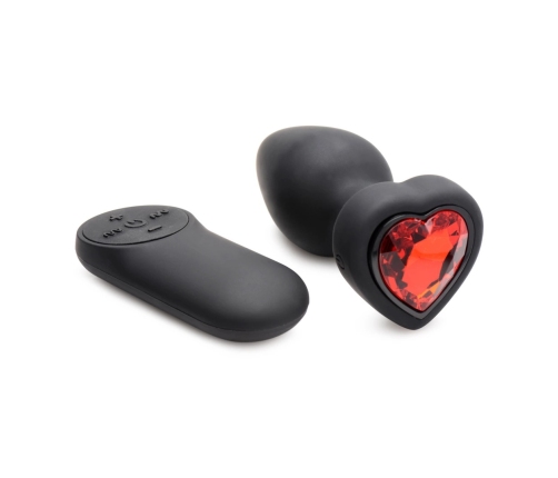 Silicone Vibrating Red Heart - Butt Plug with Remote Control - Small