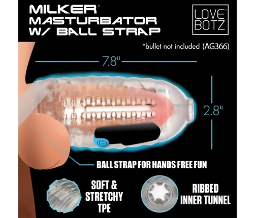 Milker TPE Masturbator with Ball Strap - Clear