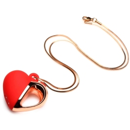 XR Brands Vibrating Silicone Heart Necklace Red - Discreet Wearable, 10 Modes