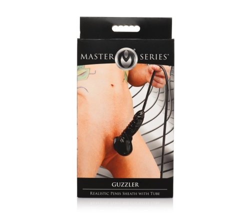 Guzzler - Realistic Penis Sheath with Tube - Black