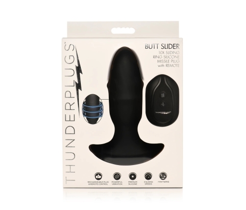 Butt Slider - Sliding Ring Silicone Missile Plug - Black