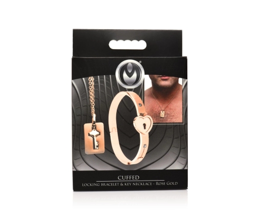 Cuffed Locking Bracelet and Key Necklace - Rose Gold