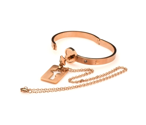 Cuffed Locking Bracelet and Key Necklace - Rose Gold