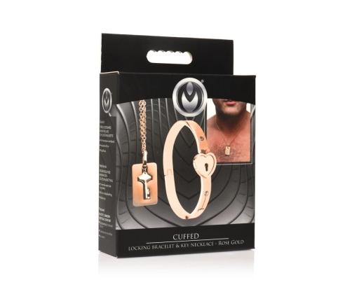 Cuffed Locking Bracelet and Key Necklace - Rose Gold