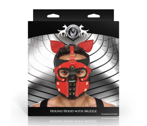 Master Series Vegan Leather Canine Hood with Removable Muzzle Black/Red