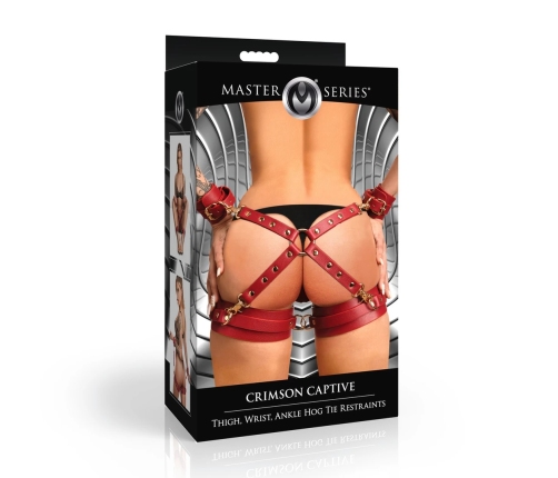 Cautiva Carmesi Red Vegan Leather Restraint Set - Adjustable Thigh, Wrist & Ankle Bands