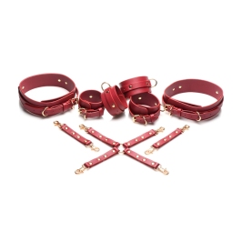 Cautiva Carmesi Red Vegan Leather Restraint Set - Adjustable Thigh, Wrist & Ankle Bands