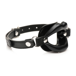 XR Brands Labios Jugosos Silicone Open Mouth Gag Black Adjustable Strap