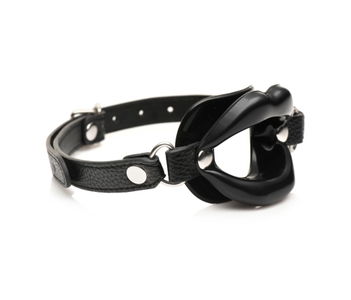 XR Brands Labios Jugosos Silicone Open Mouth Gag Black Adjustable Strap