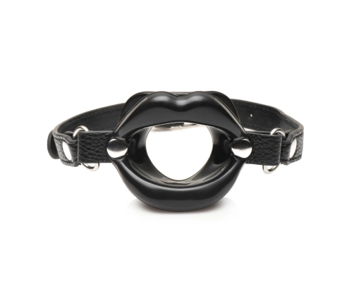 XR Brands Labios Jugosos Silicone Open Mouth Gag Black Adjustable Strap