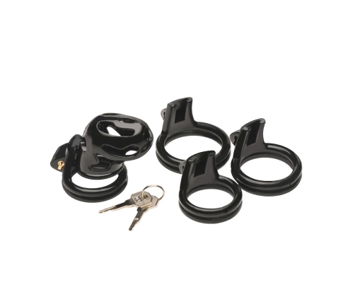 Hard Stop Double Ring System Secure Chastity Device Black Adjustable