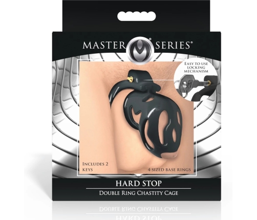 Hard Stop Double Ring System Secure Chastity Device Black Adjustable