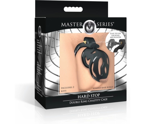 Hard Stop Double Ring System Secure Chastity Device Black Adjustable