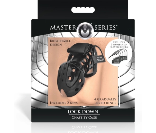 XR Brands Lock Down Black Chastity Cage Adjustable Fit System