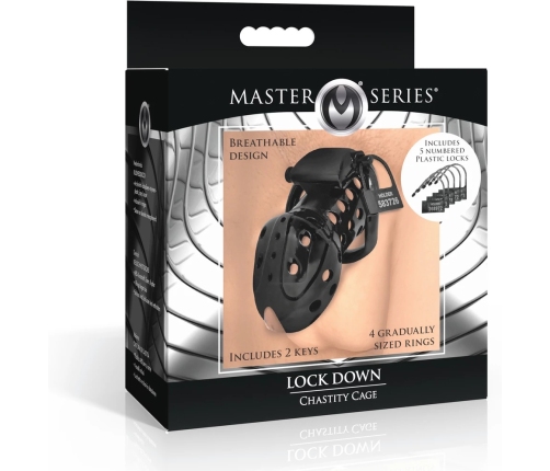 XR Brands Lock Down Black Chastity Cage Adjustable Fit System