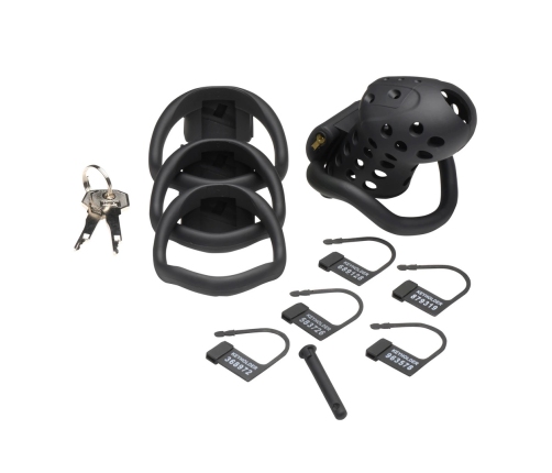 XR Brands Lock Down Black Chastity Cage Adjustable Fit System