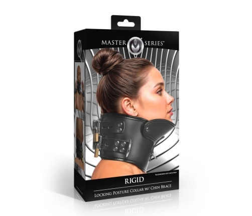 Rigid Locking Posture Collar with Chin Support Black Vegan Leather