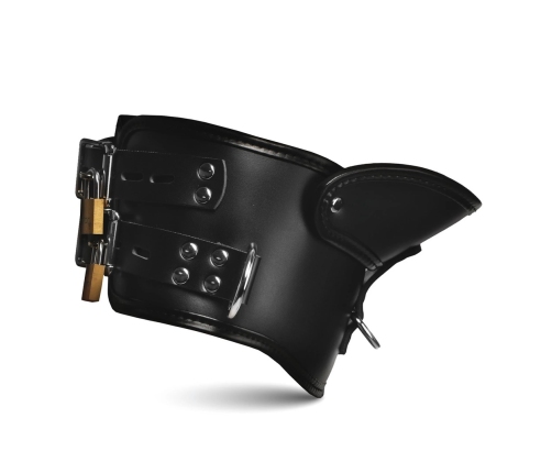 Rigid Locking Posture Collar with Chin Support Black Vegan Leather