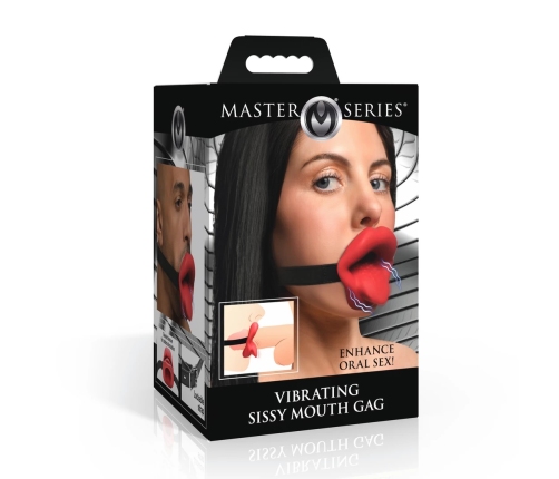 XR Brands Sissy Vibrating Oral Gag Red - Adjustable Silicone System