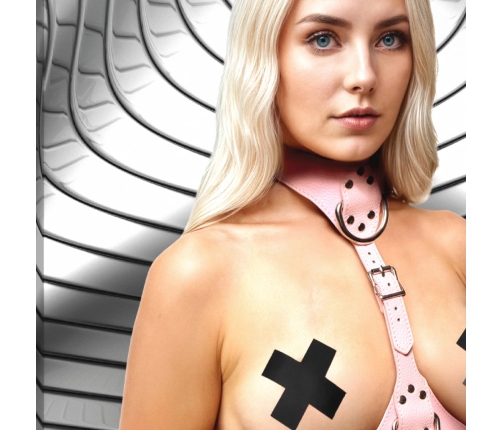 Vixen Vegan Leather Chest Harness Pink Adjustable Women’s Model