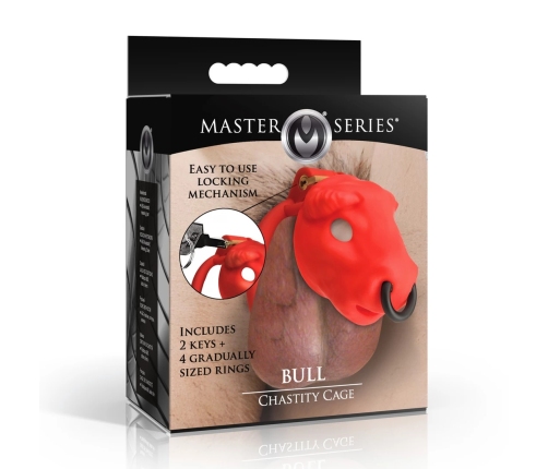 Bull Red Secure Chastity System Adjustable Plastic Cage