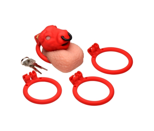 Bull Red Secure Chastity System Adjustable Plastic Cage