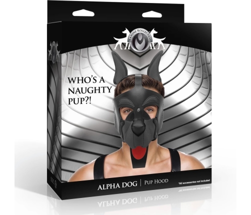 Alpha Dog Black Pup Hood - Adjustable Vegan Leather Canine Mask