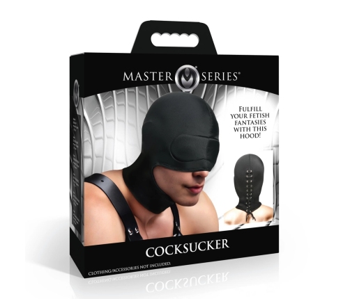 XR Brands Cocksucker Hood with Open Mouth Black - Adjustable Fit