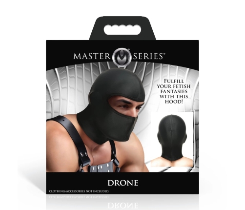 XR Brands Drone Black Hood with Open Eye Design - Adjustable Fit