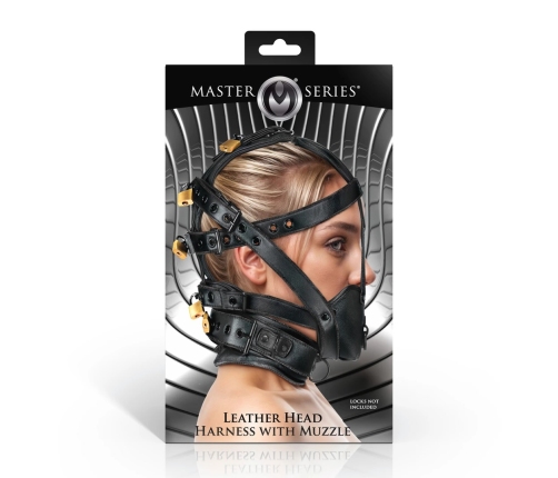 Master Series Leather Head Gear with Adjustable Muzzle - Black, Universal Fit