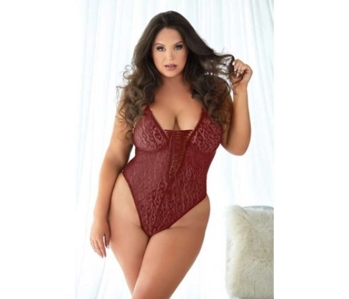 Lace Leopard Teddy with Lace Detail - 1X/2X