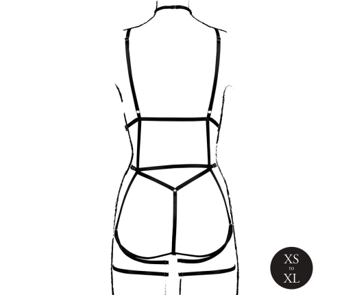 Shots Strappy Open Cup Body Harness with Garters Black One Size