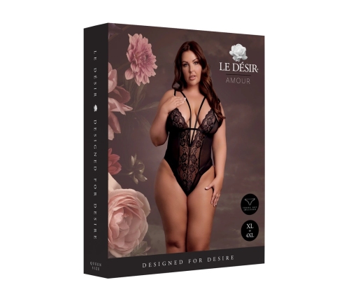 Obsessive Bodysuit 861-TED-1 Plus Size Lace Black Adjustable Fit