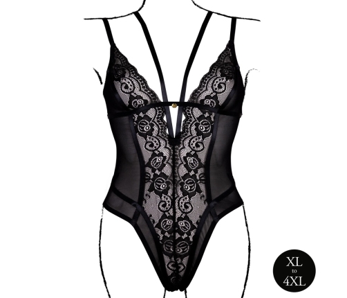 Obsessive Bodysuit 861-TED-1 Plus Size Lace Black Adjustable Fit
