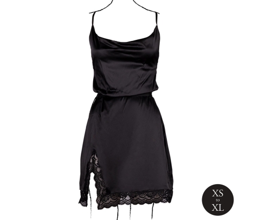 Obsessive Black Silk Dress Model 8714273043771 with Open Back and Slit, One Size Obsessive Black Silk Dress Model 8714273043771 with Open Back and Slit, One Size