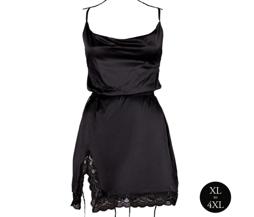 Obsessive Plus Size Silk Dress Black with Criss Cross Back and Slit