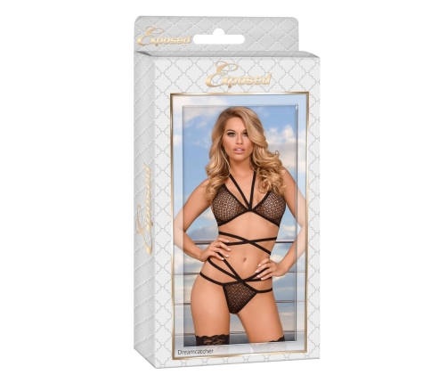 Strappy Bra and Thong Set - Black - 2X