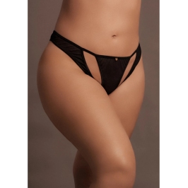 Milou - Elastic Mesh Brief with Open Crotch and Golden Details - Plus Size