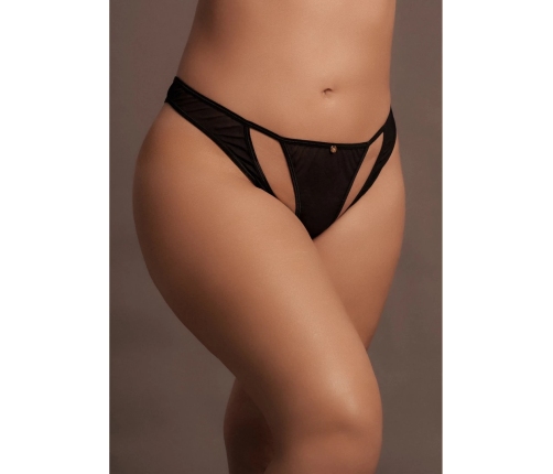 Milou - Elastic Mesh Brief with Open Crotch and Golden Details - Plus Size