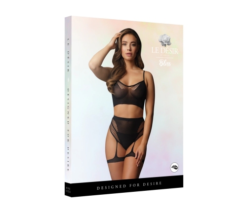 2-Piece Bra Set with Garters - One Size - Black