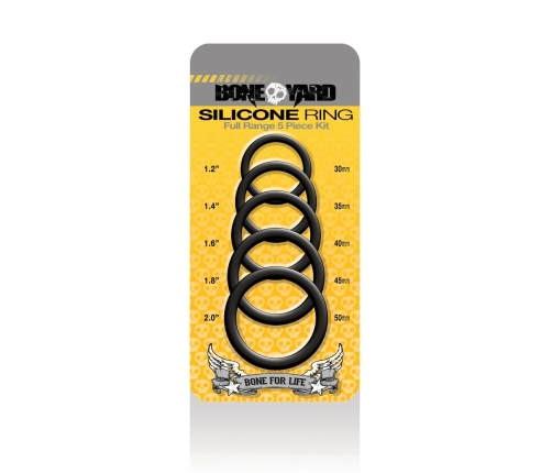 Boneyard Silicone Ring Set 5 Sizes - Soft Touch, Medical Grade, Black