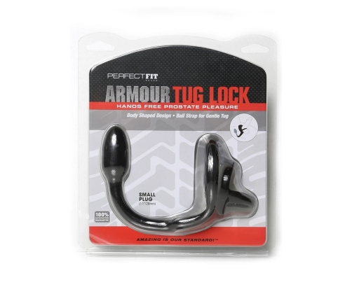 Armor Tug Lock - Cockring with Ball Strap and Butt Plug - Small