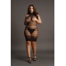 High Lace Neck Net Mini Dress - Plus Size