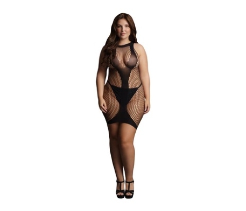 High Neck Net Contrast Mini Dress - Plus Size
