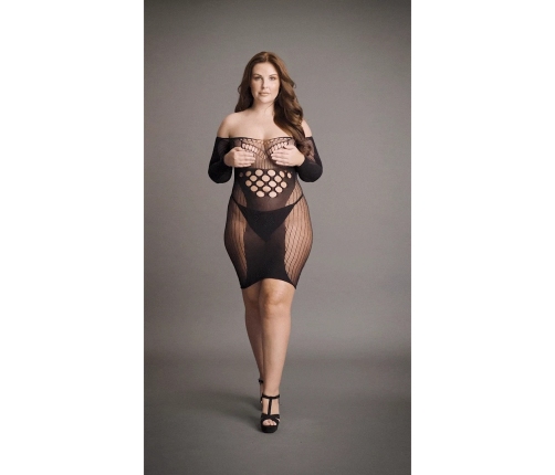 Contrast Net Long Sleeved Mini Dress - Plus Size