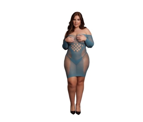 Long-Sleeved Net Mini Dress - Queen Size