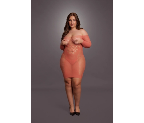 Long-Sleeved Net Mini Dress - Queen Size