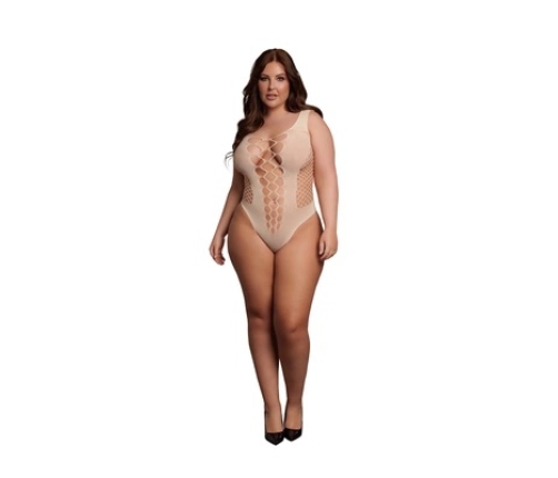 V-Neck Teddy with Opaque Panels - Queen Size